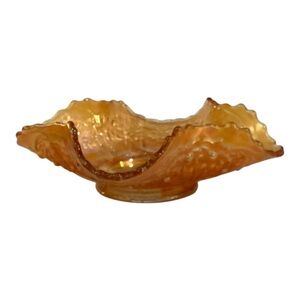 C 1911 Early Fenton Art Glass Marigold Carnival Glass Sailboats Crimped Bowl